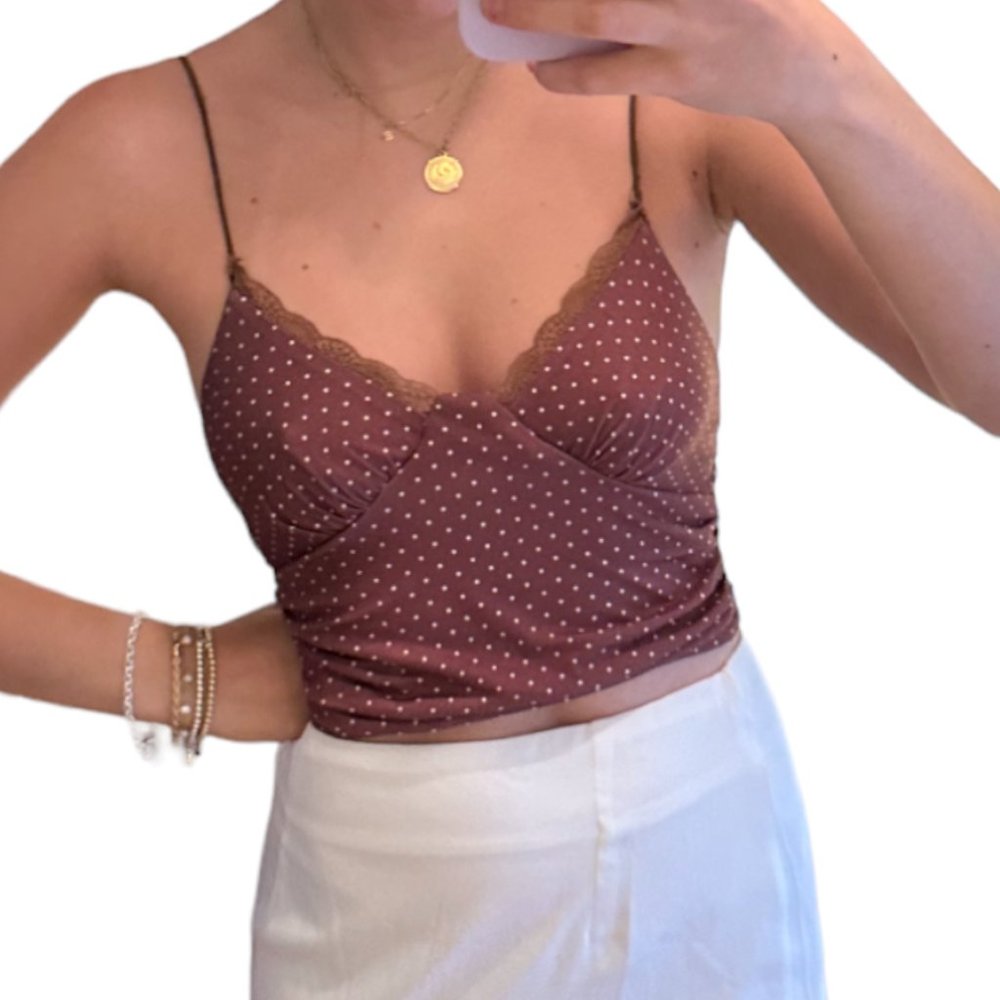 Princess Polly Brown Polka Dot Tank Top
